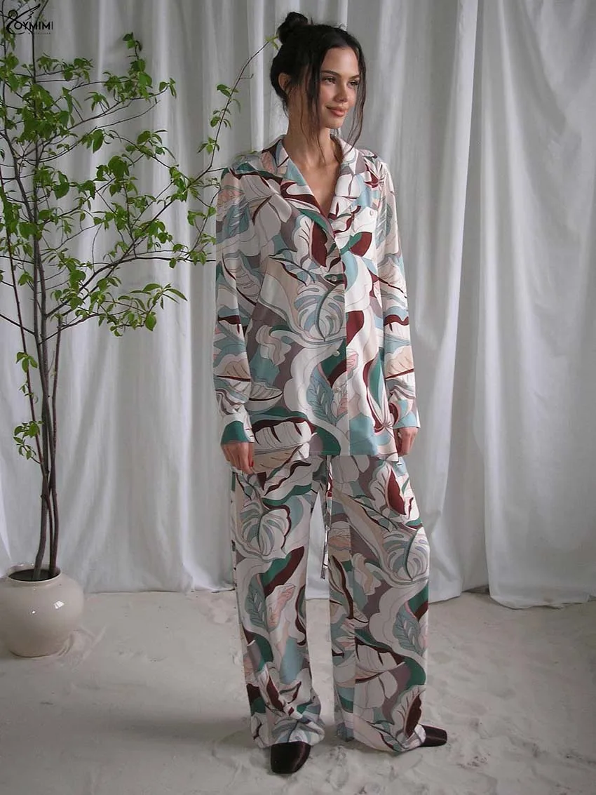 

Oymimi повседневный женский комплект из двух предметов с белым принтом, модные однобортные рубашки с длинными рукавами и карманами на шнурке, комплекты брюк