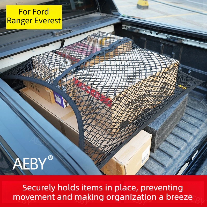 For Ford Ranger Everest 2022-2026 cargo net elastic trunk mesh,suitcase storage bag,Trunk net pocket,car external accessories