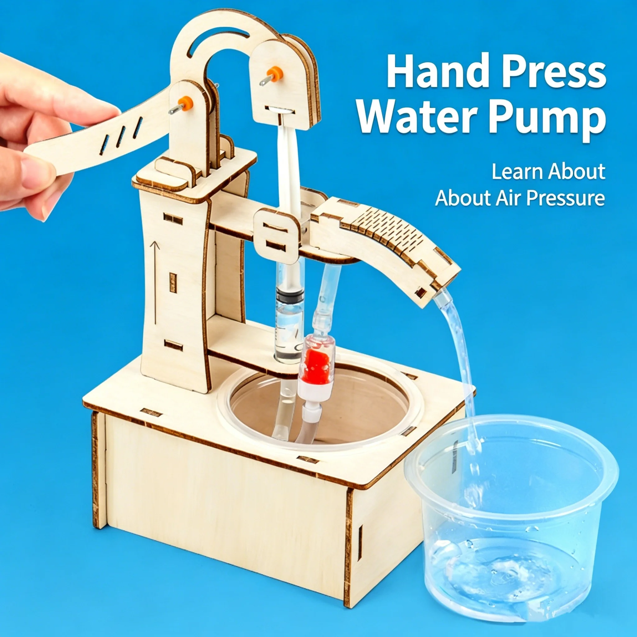 STEM Wooden DIY Hand Pump Well Model Classic Creative Science Experiment Assembly Toy Physics Learning Educational Fun Kids Gift