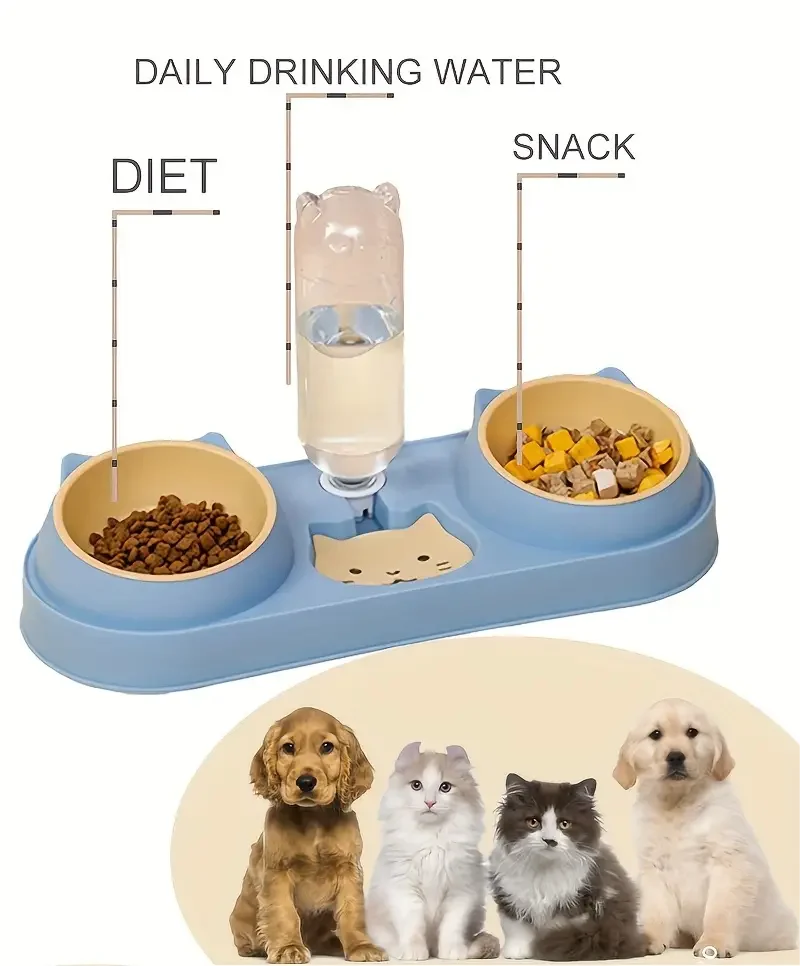 Cat Bowl With Automatic Water Food Bowl Anti Slip Anti Spill Neck Protective Pet Dish Set For Cats Dual BowlsFor Food & Water