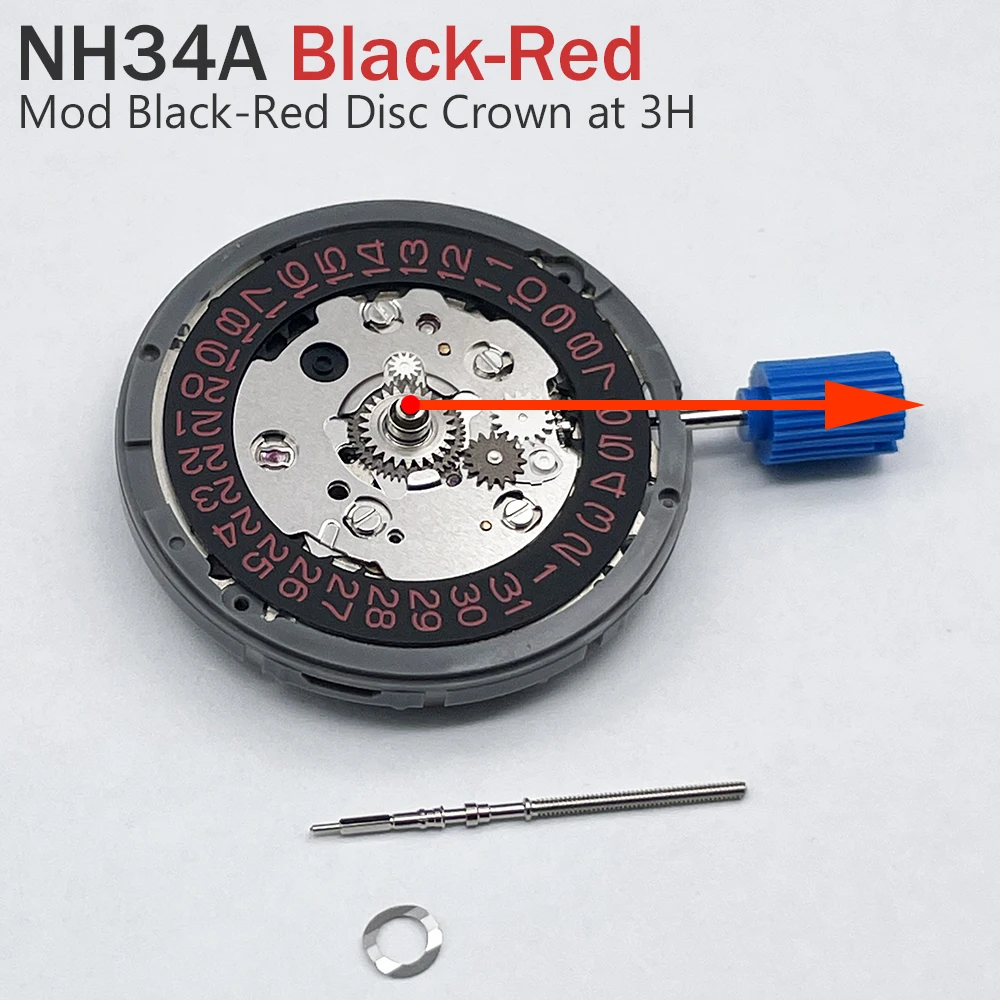 Genuine Japan NH34 GMT Mechanical Movement Mod Color Disc/Datewheel 3.0/3.8 O\'Clock High Accuracy 24 Jewels NH34A Red/Blue/Black