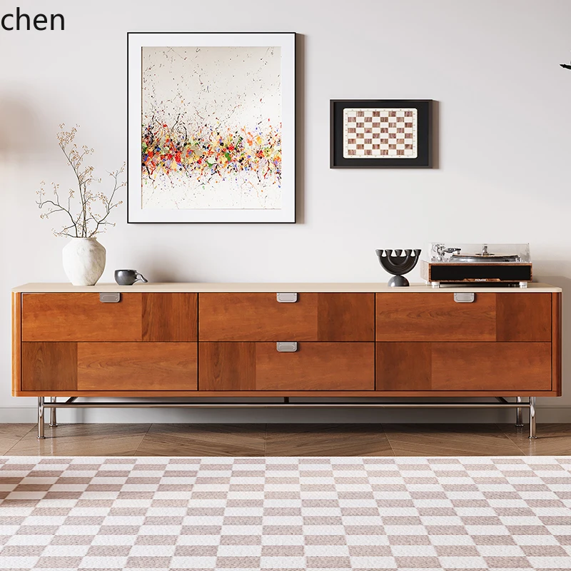 

QZT solid wood TV cabinet living room teak veneer solid wood