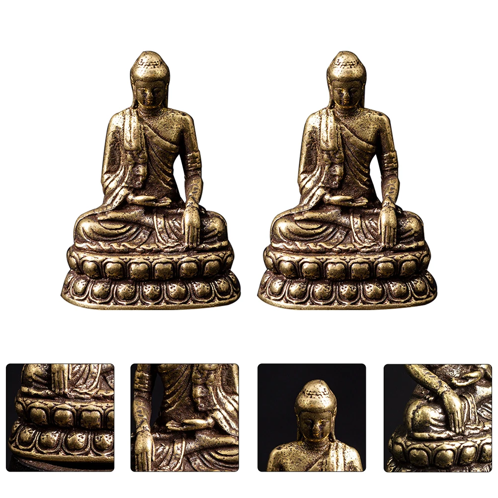 

2pcs Buddha Statue Copper Mini Adornments Retro Sacred Decor Table Gifts Home Accessories Mini Decors Modeling Ornament