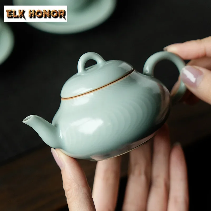 

125ml Azure Ru Kiln Porcelain Teapot Handmade Tea Infuser Pot Tea Making Kettle With Filter Teaware Accessories Collection Gifts