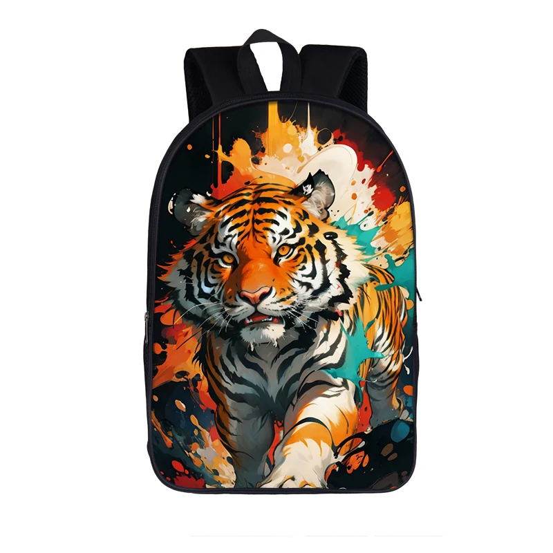 Sac à dos à imprimé d'animaux éclaboussures de peinture cool, sacs d'école pour enfants, cartable, sac à dos pour ordinateur portable, sac à dos, cadeau d'interconnexion, loup, tigre, cheval