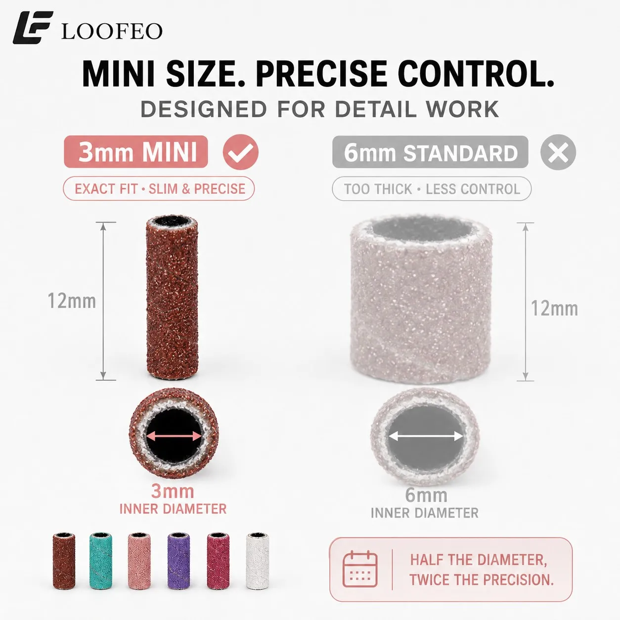 120/180/240 Grit 3mm 500Pcs Nail Drill Bit Sanding Bands Manicure Pedicure Tools Nail File Bands for Acrylic Nail Gel Removing