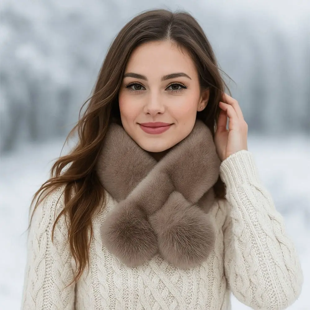 

Solid Color Korean Winter Scarf Faux Mink Fur Soft Neck Collar Warmer Warm Soft Plush Women Girls Scarf Winter Season Accessory