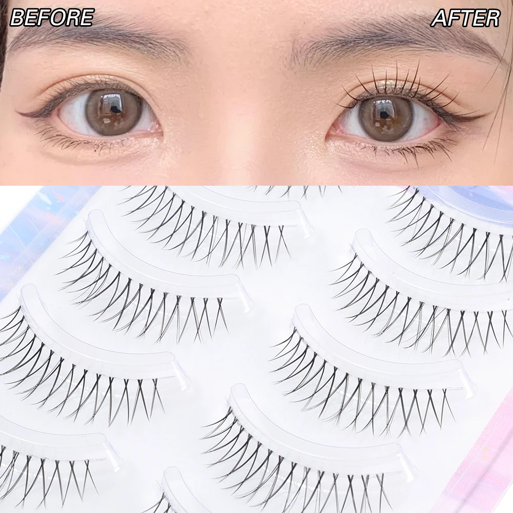 Eye Makeup Accessory 5 Pair Set False Eyelash Transparent Stem Soft Natural Eye Lashes Magnify Eye Professional Makeup Lash Tool