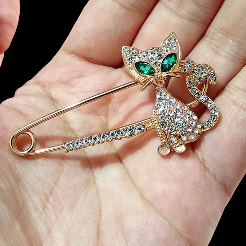 Large Safety Pin Up Jewelry for Women Alloy Crytal Lovely Cats Clips Girl Rhinestones Brooch Fashion Cute Kitty Jewelry B-29