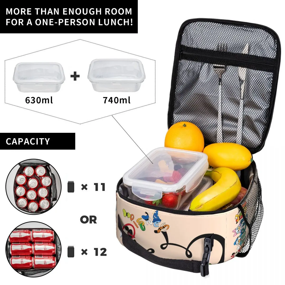 2024 New Insulated Lunch Bag For Kids Girls Boys Micky Minnie Mouse Print Food Storage Bags Cooler Thermal Bento Box