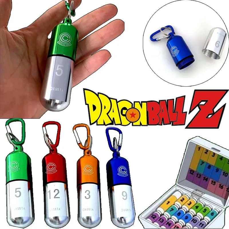 Dragon Ball Son Goku Keychain Time Capsule Bottle Pill Type Keychain Aluminum Alloy Storage Bottle Fashion Pendant Keyring Gifts