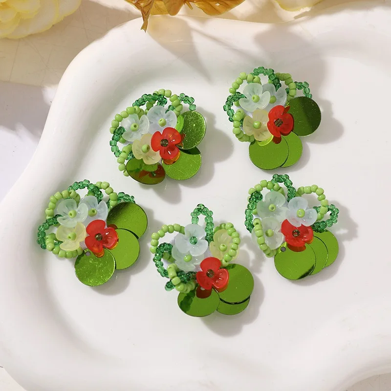 Green Glass Beads Beaded Cluster Flower Embellishment 4pcs Wholesale DIY Sewing Bouquet Button Hole Shoes Decoration Accessory