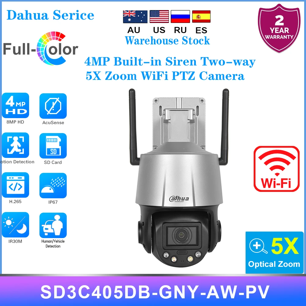 Dahua Serice SD3C405DB-GNY-AW-PV WiFi PTZ WizSense IP Camera 5X Zoom Smart Light Alarm Security CCTV Built-in Mic Two-way Talk