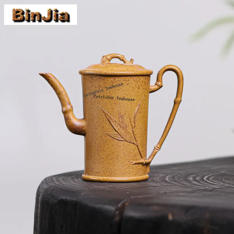 150ml Zen Yixing Purple Clay Teapots Handmade High Bamboo Joint Pot Raw Ore High Temperature Section Mud Kettle Zisha Tea Set