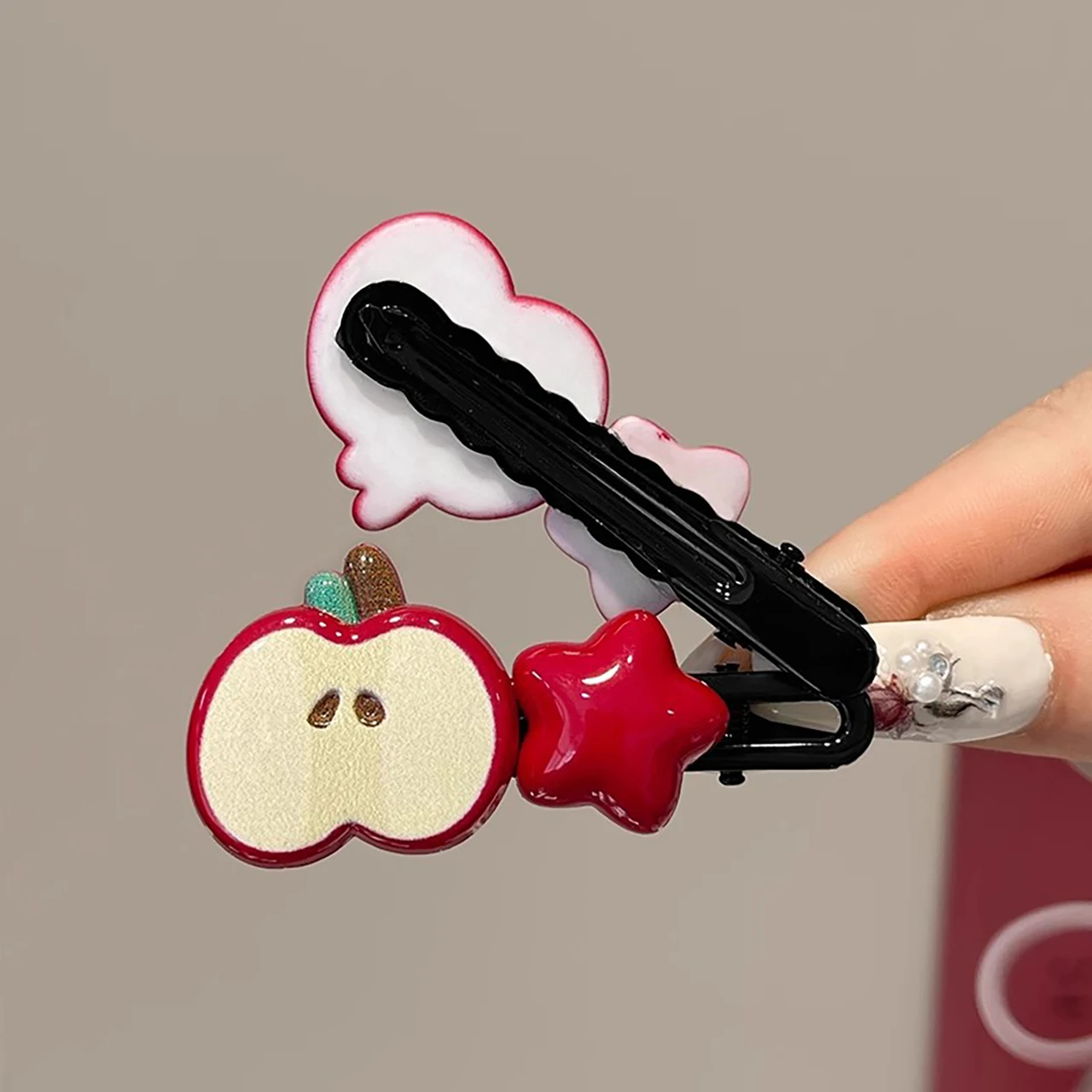 2 개/대 새로운 귀여운 빨간 사과 헤어 클립 달콤한 소녀 오리 혀 클립 앞머리 클립 어린이 헤어핀 헤어 액세서리