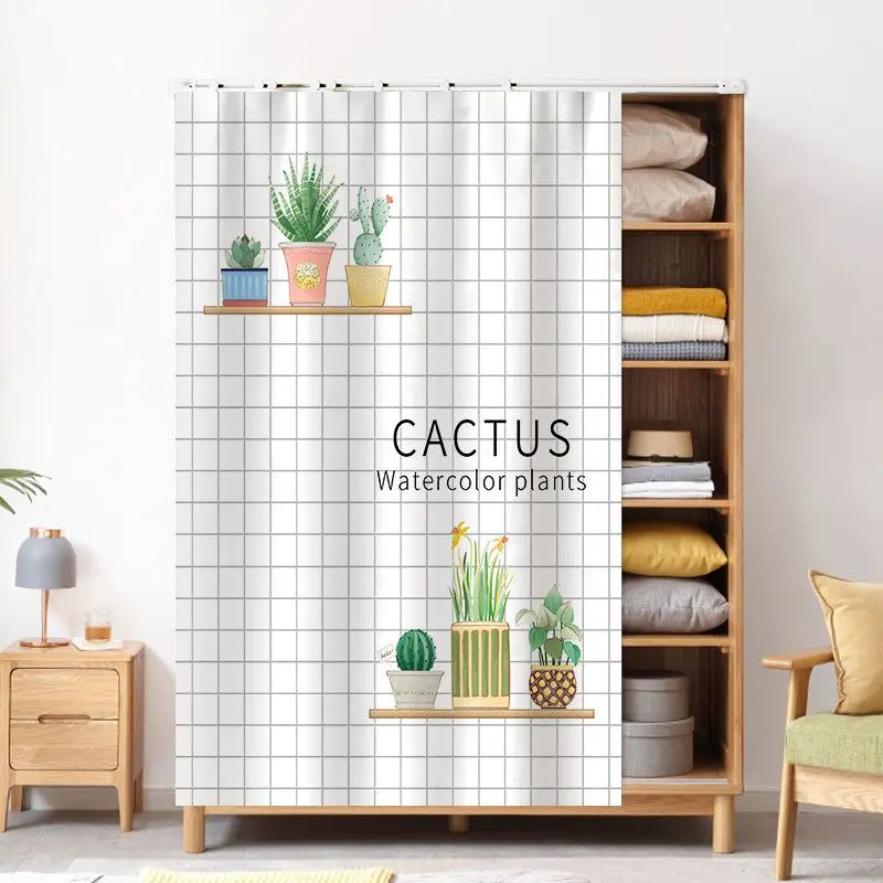 VIKAMA Plant Cabinet Door Curtain Cactus Succulent Green Print Furniture Dust Cover No Pole 2D Flat Print Machine Washable