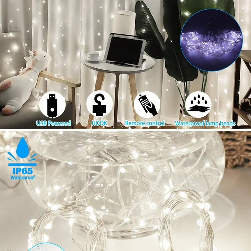 Cortina LED USB de 3/6/9M, 8 m - Fairy Light Curtain reseña y precio