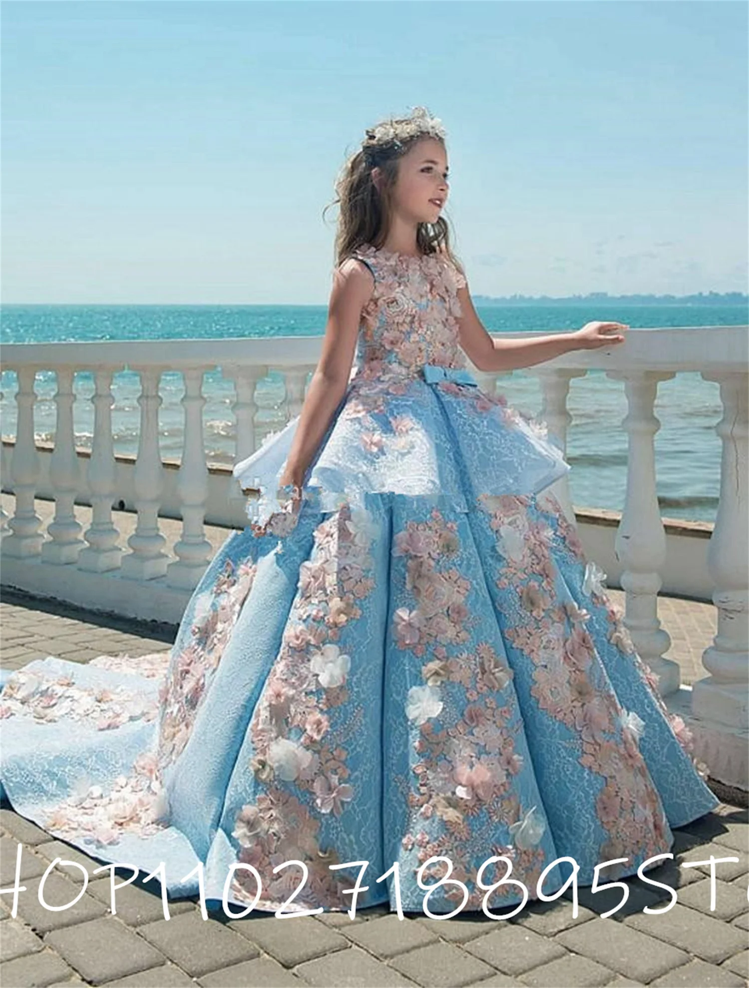 Vestidos Elegantes de flores blancas para niña, vestido de fiesta Formal para niños, vestido de baile de primera comunión, manga larga, vestido de graduación, 2022