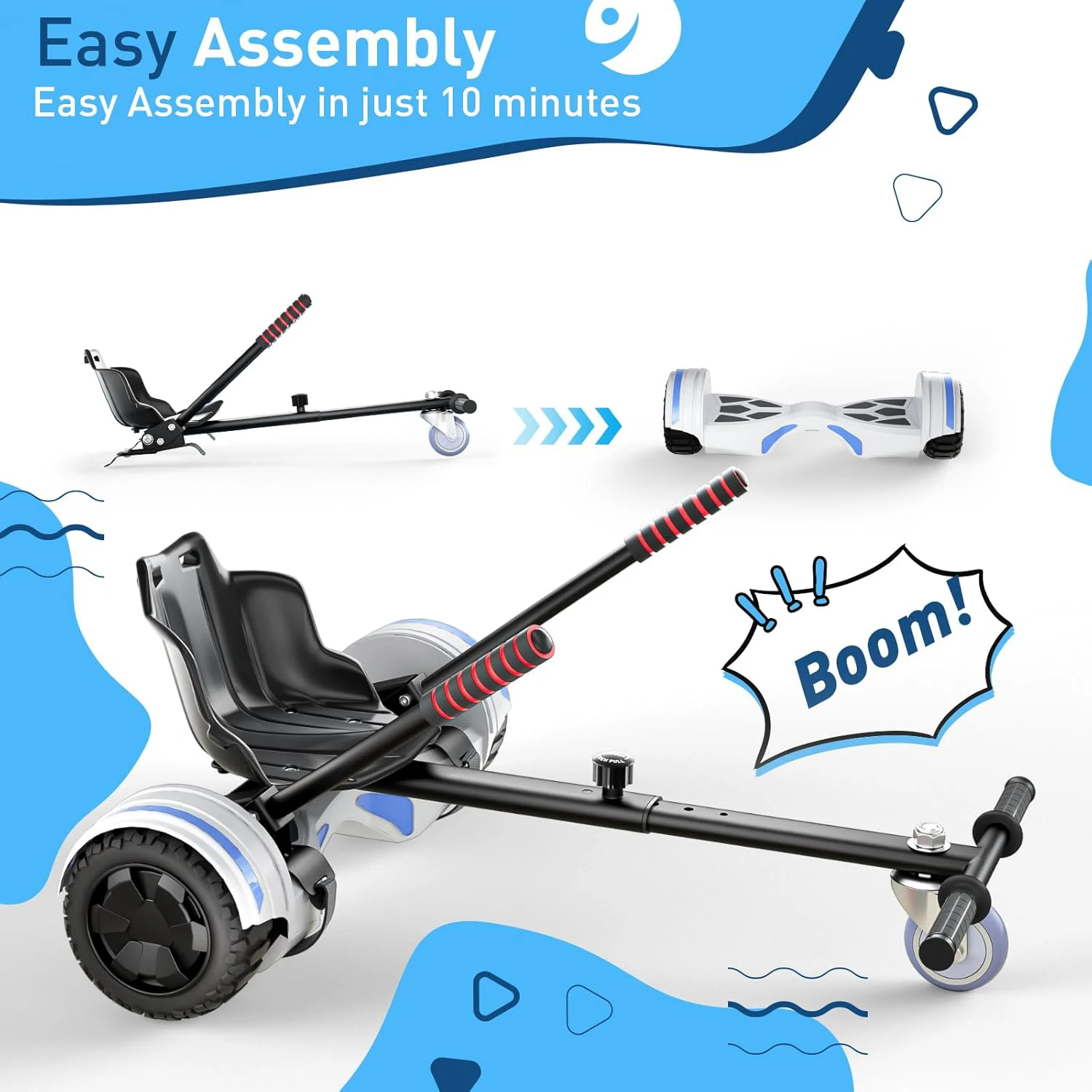 Hoverboard-Sitzbefestigung für 6,5" 8" 8,5" 10" Hoverboards, verstellbarer Rahmen, einfach zu montierendes Go-Kart für Kinder und Erwachsene