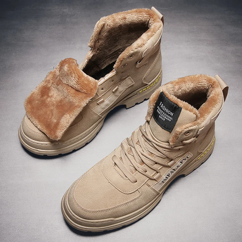 اتجاه الشتاء الجديد كبير الحجم الصوف الدافئة لينة ومريحة الرجال كبيرة الحجم الجلود الدانتيل متابعة عالية المساعدة أحذية السيارات #2