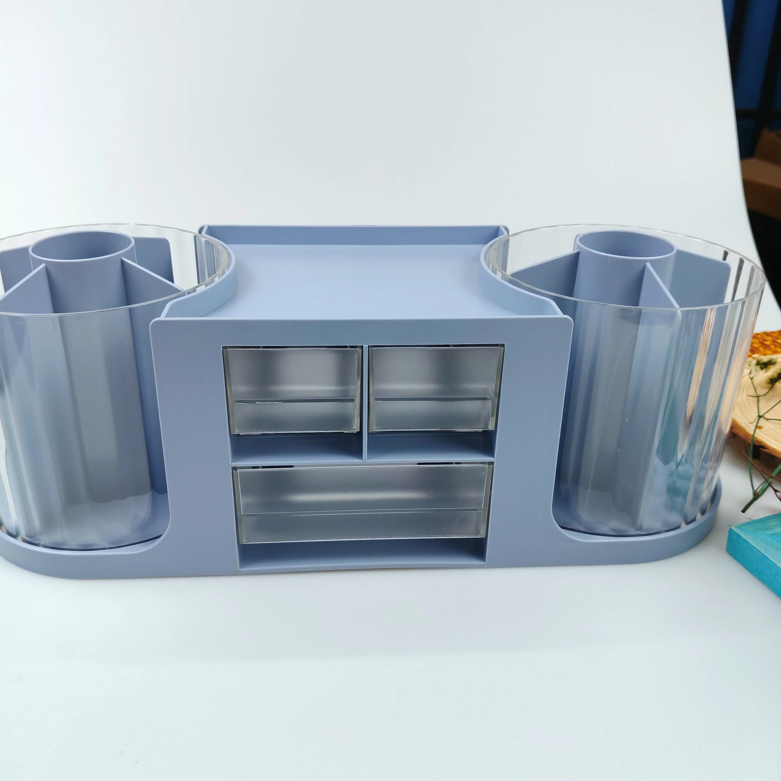 Plastic Double Rotating Transparent Pen Holder Storage Box Student Desktop Stationery Storage Creative Ins High-value Pen Holder