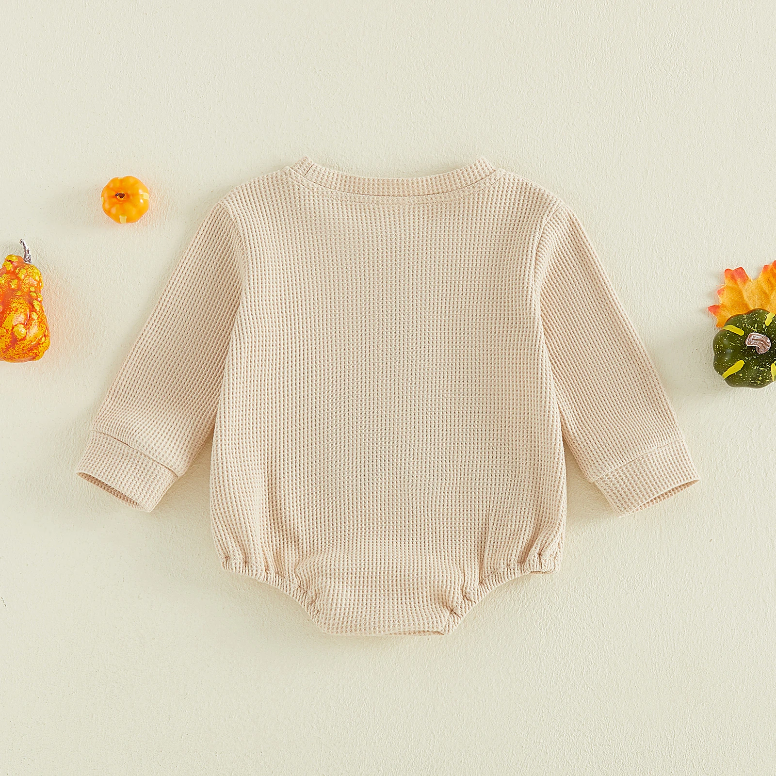 Baby Boy Waffle Romper Long Sleeve Embroidery Ghost Pumpkin Fall Bodysuit Halloween Clothes