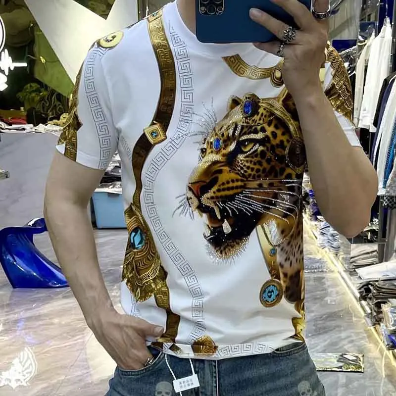 2024 Summer New European Men\'s Tiger Head T-Shirt Quality Casual Sports Short Sleeve T-Shirt