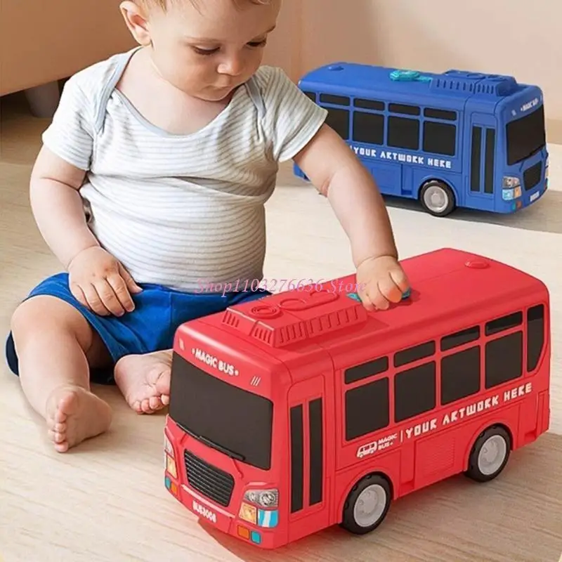 R6FD Electric Steering Wheel Toy Music Light Driving Transforming Bus Toy for Kids