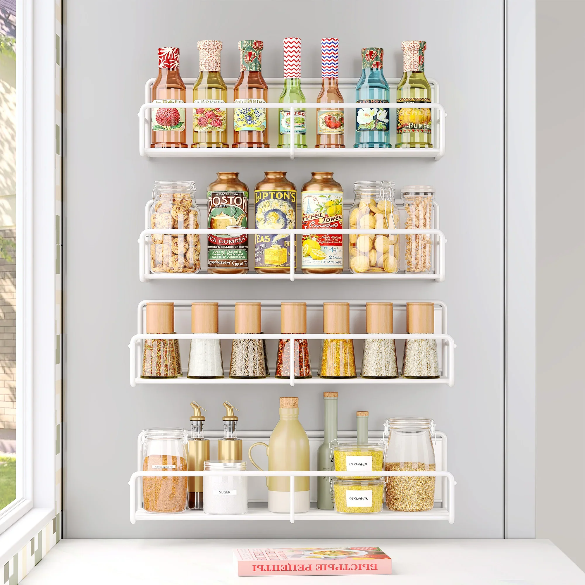 Magnetic Shelves Refrigerator Shelf White Iron  Rack Spices Seasoning Jar Organizer Bathroom Kitchen Cabinets Accessories