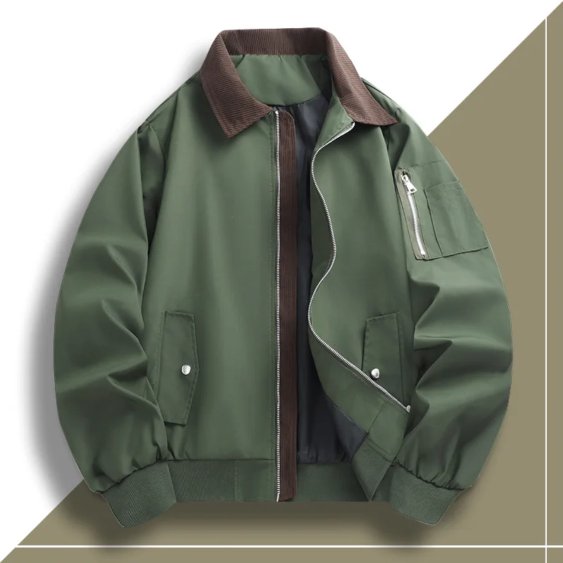 

New autumn and winter jacket men's jacket contrast color corduroy lapel retro American bomber jacket fashion casual men's coat