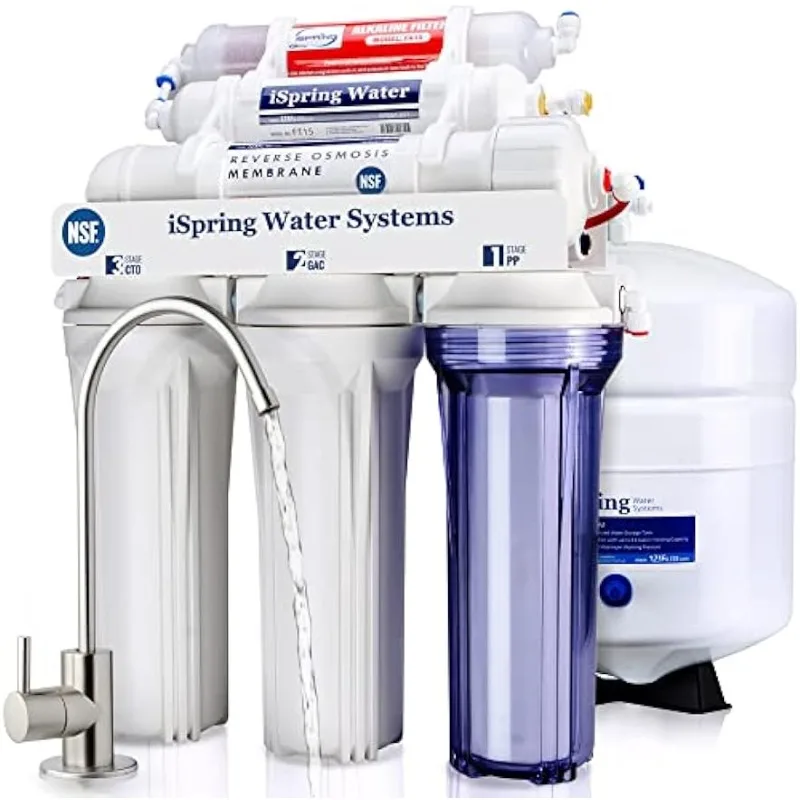 iSpring RCC7AK, 75 GPD, Alkaline 6-Stage Reverse Osmosis System, pH+ Remineralization RO Water Filter System Under Sink