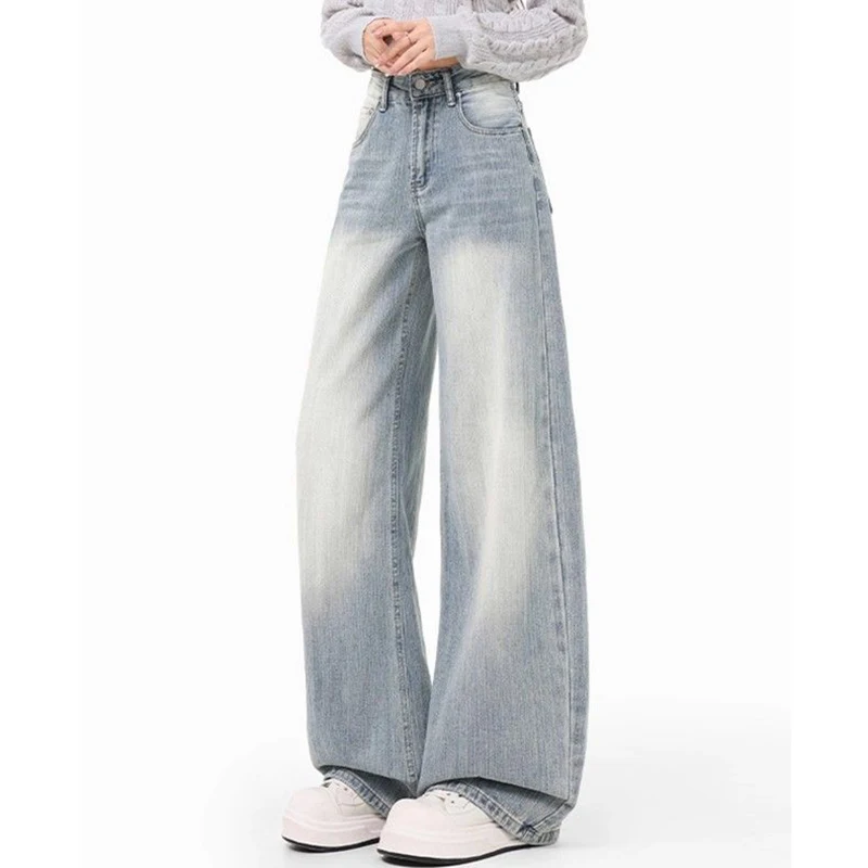 

Новые женские мешковатые широкие однотонные джинсы, лидер продаж, джинсовые брюки с высокой талией для девочек, женские модные тонкие повседневные повседневные брюки
