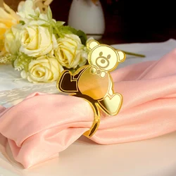 50pcs Bear Napkin Rings Acrylic Mirror Baby Shower Baptism Little Bear First Holy Communion Christening Birthday Bear Decoration