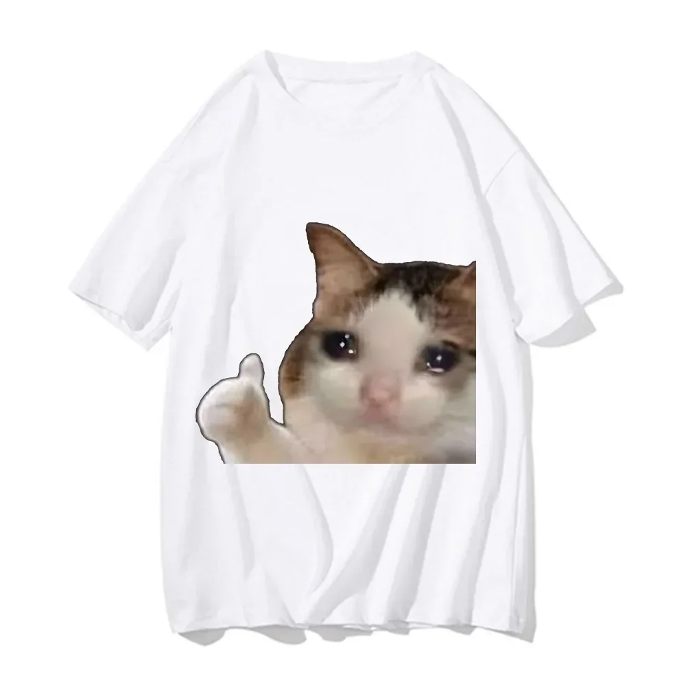 

Женская футболка с коротким рукавом Sad Cat Meme, футболка с забавным рисунком, удобные мягкие повседневные футболки, забавные футболки для повседневной носки