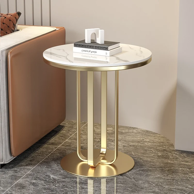 

Modern Luxury Metal Rock Slab Small Side Table for Sofa Living Room or Apartment Light Luxury Console Table for Tea or Coffee