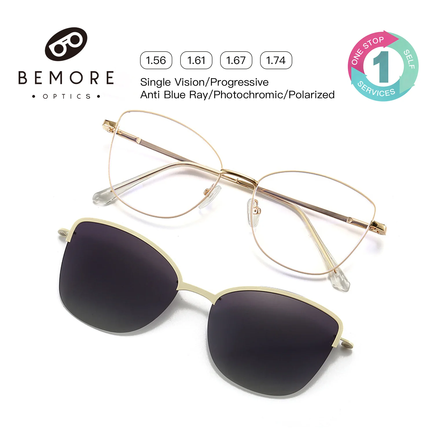 bemore-キャットアイ-ブルーライトカット-リーディンググラス-高品質メタル光学レンズ-女性用-度付きレンズカスタマイズ可能