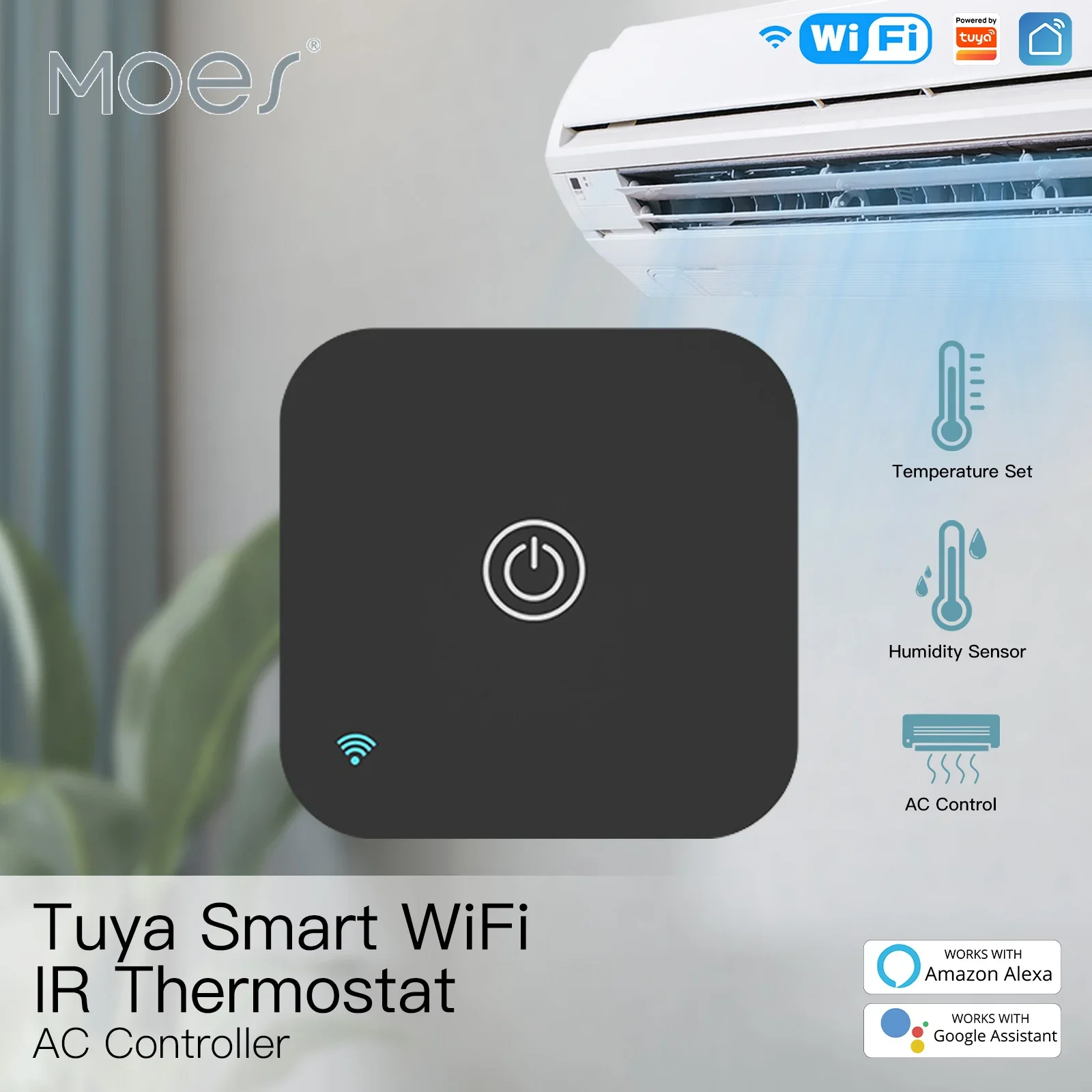 MOES Tuya WiFi IR Thermostat AC Controller Remote Control Temperature and Humidity Sensor Smart Life Voice Control Alexa Google