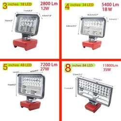 3/4/5Inch LED Work Light for Milwaukee 18V Li-ion Battery Portable LED Lantern Tool Lamp Spotlight Emergency Lighting Flashlight