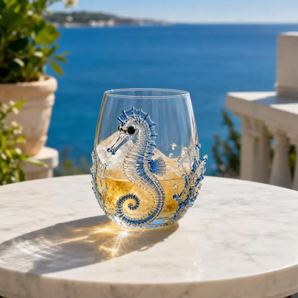 3D Stereoscopic Ocean-Shape Whiskey Glass Craft Unique Cross-Border Design New Glass Artwork for Beverage Enjoyment