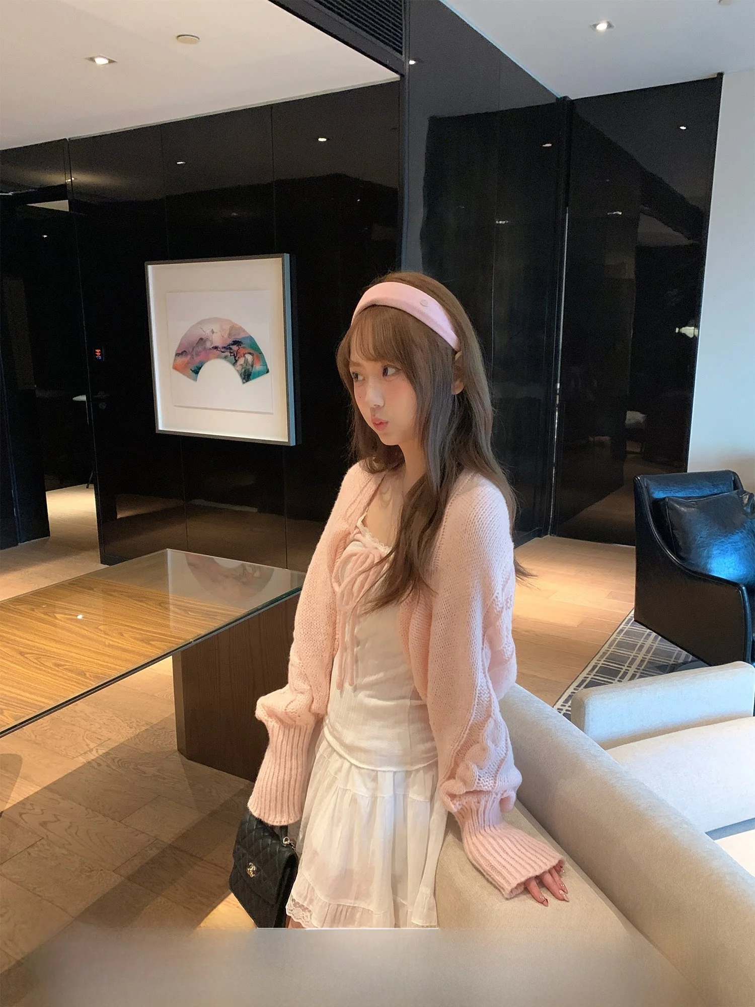 

Pinky Knitted Open Cardigan Women's Soft Sweet Early Spring Versatile Outerwear Top Loose Fit Long Sve Color