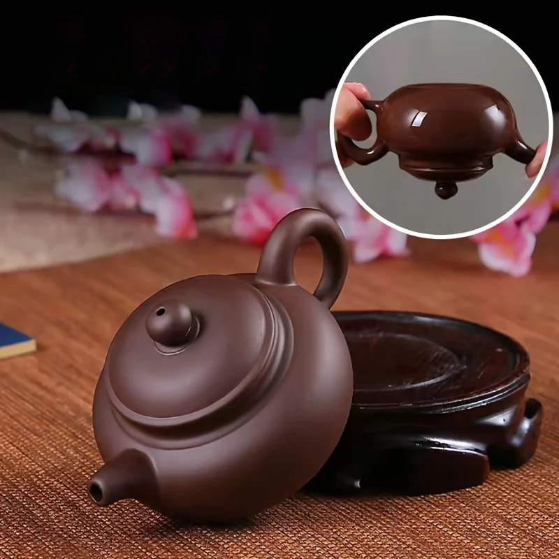 220cc Chinese Yixing Handmade Purple Sand Tea Pot Kung Fu Tea Set Small Size Xishi Pot, Household Filter Brewing Hand Handle Pot