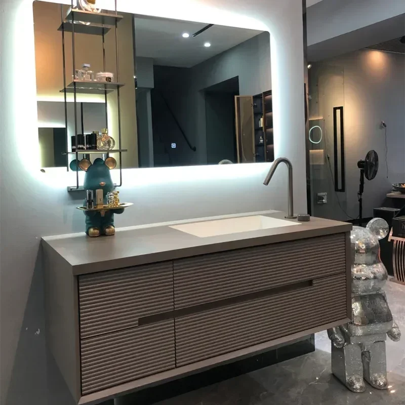 خزانة حمام مستطيلة عصرية مثبتة على الحائط مع مرآة LED