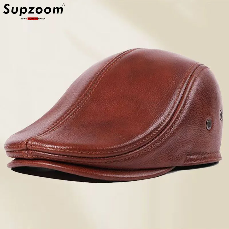

Supzoom Новое поступление, модные уличные шапки с плоскими краями, регулируемые осенне-зимние повседневные мужские кепки из натуральной кожи