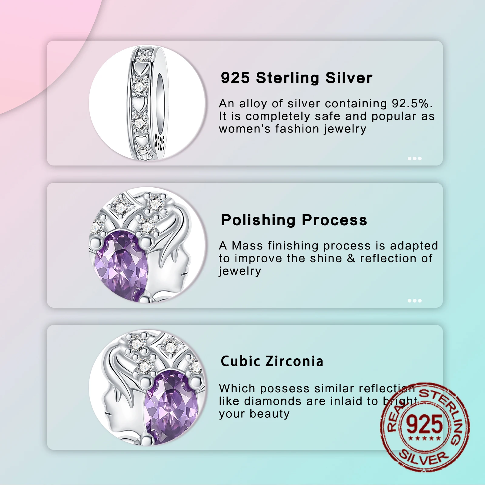 925 فضة 12 الأبراج الجوزاء الأرجواني دلاية من حجر الزركون سحر صالح الأصلي أساور ساحرة النساء DIY بها بنفسك مجوهرات هدية