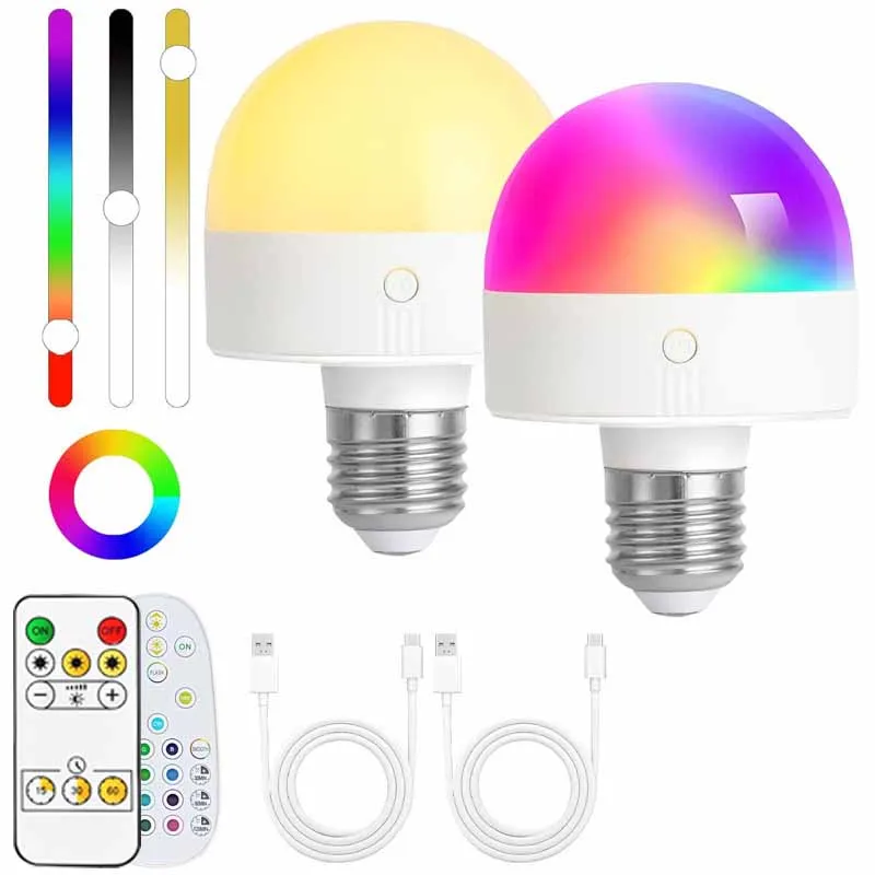 

Modern LED Light Bulb Live Lamp RGB Dimmable Remote Control E27/E26 Universal Interface No Wiring Charging Type Wall Lamp Bulb