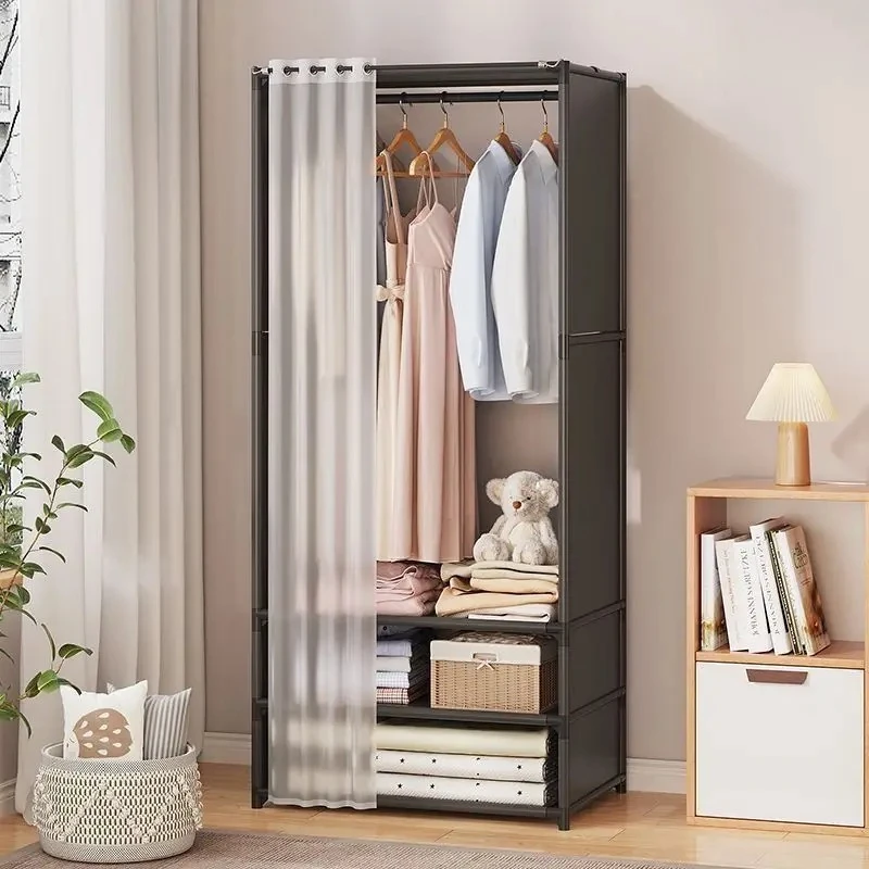 Simple cloth wardrobe household bedroom single small hanging wardrobe dormitory rental room assembly storage cabinet economical