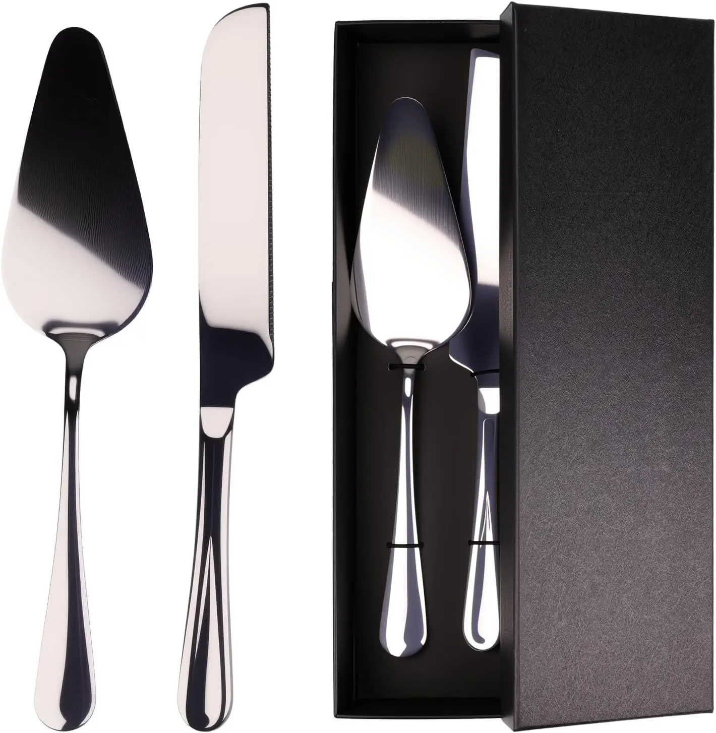 

Нож для торта и серверный набор из нержавеющей стали, набор из 2 предметов для свадебной резки с подарочной коробкой, элегантная сервировочная посуда для пирога, пиццы, вечеринки