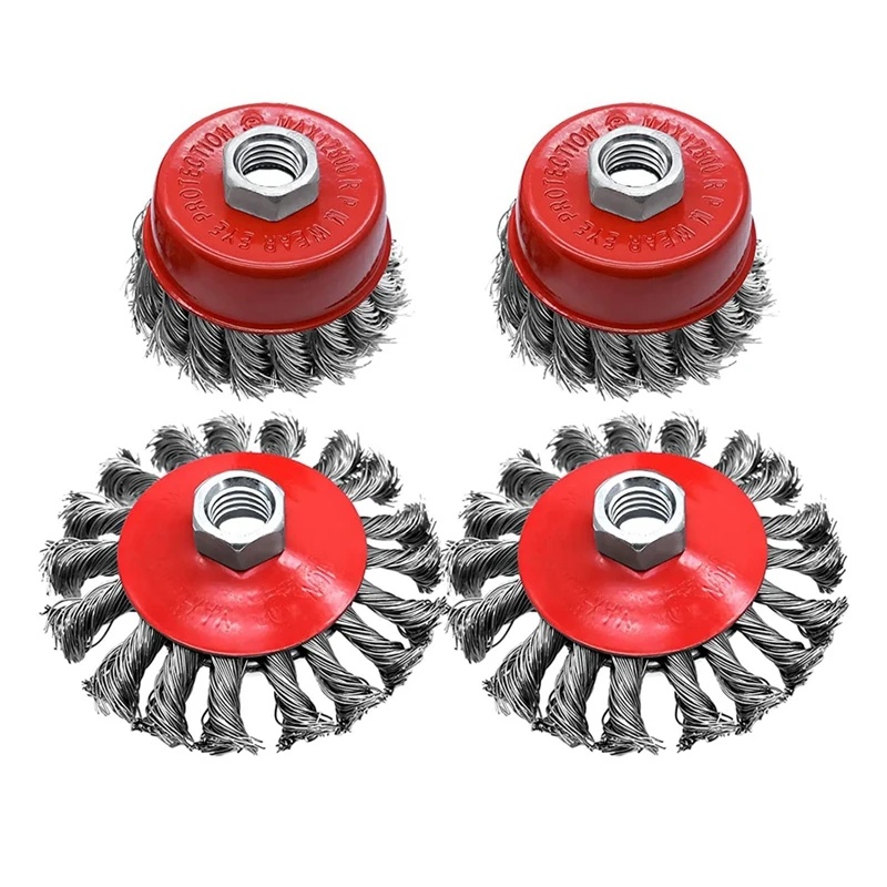 4 Pack Wire Wheel 3 Inch Twisted Knotted Carbon Steel Wire Wheels Steel Wire Brush Angle Grinder Combination Set