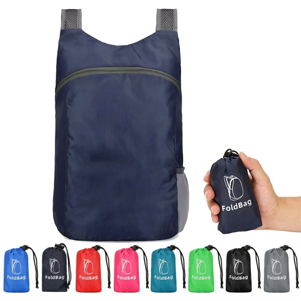 Casual with Drawstring Storage Bags Foldable Backpack Large Capacity Zipper Lightweight Nylon Bag Shoulders Bag School Bag Women