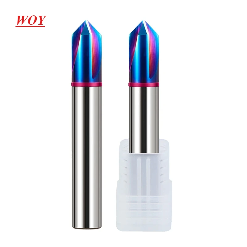 

WOY HRC60 60°90°120° Straight Groove Chamfer Milling Cutter Tungsten Steel Carbide Blue Nano Coating CNC Machining Endmill